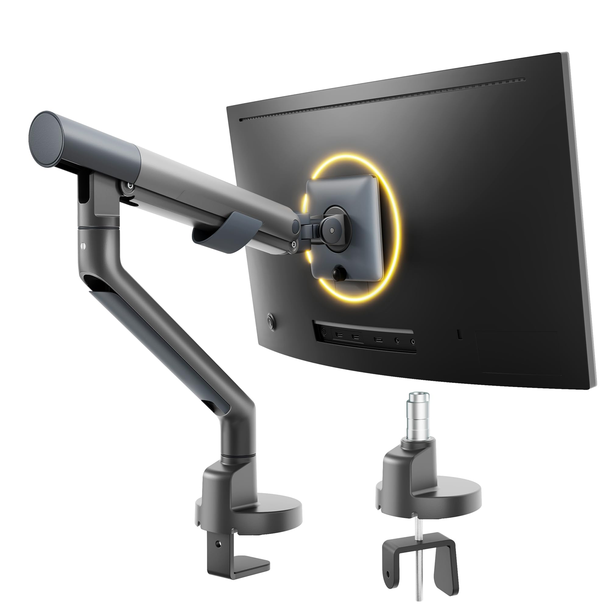 monTEK Brazo Monitor para Pantallas de 17 a 40 Pulgadas soporta 11 kg | soporte de escritorio ajustable, VESA 75/100mm, montaje mediante abrazadera y pasacables Diseño moderno y robusto,gris oscuro