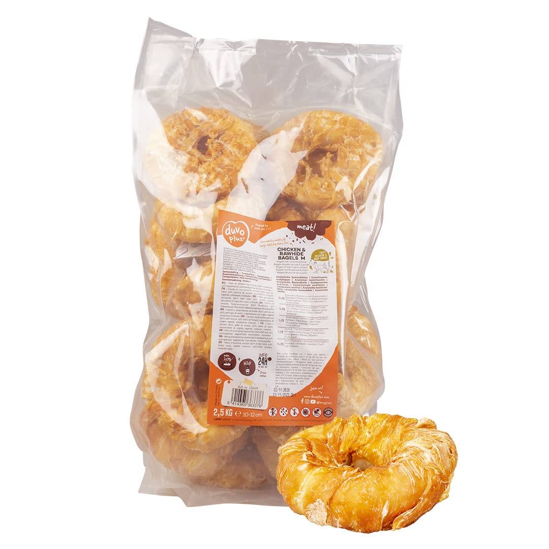 DUVO BAGEL POLLO Y PIEL NATURAL (MEDIUM 10-12 CM 2.500 GR ±22 UNI)