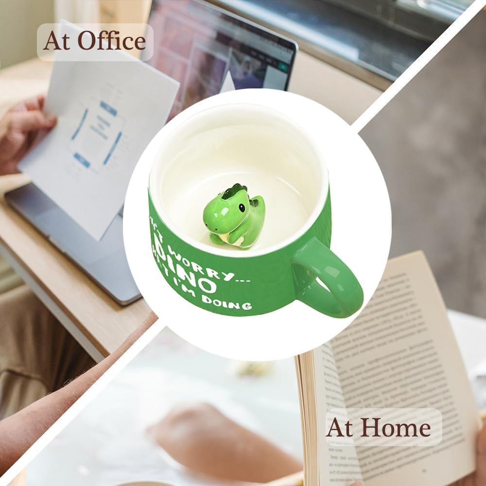 BigNoseDeer Cute Dinosaur Mug Ceramic Coffee Mug with 3D Cartoon Dino Inside,Funny Mugs with lid Spoon,White Elephant Gifts for Adults,Gag Gifts for Women Animal Gift Cute Stuff Cool Stuff - Image 6