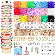 PERFECT BRACELET MAKING KIT: All you need included, about 4700+ pcs flat polymer clay beads and 500+ pcs charms kit ( contains 6 complete sets letter beads of A-Z and 48 lesson vowels, spacer beads, charms,lobster clasp, etc) +1product label paper, 1...