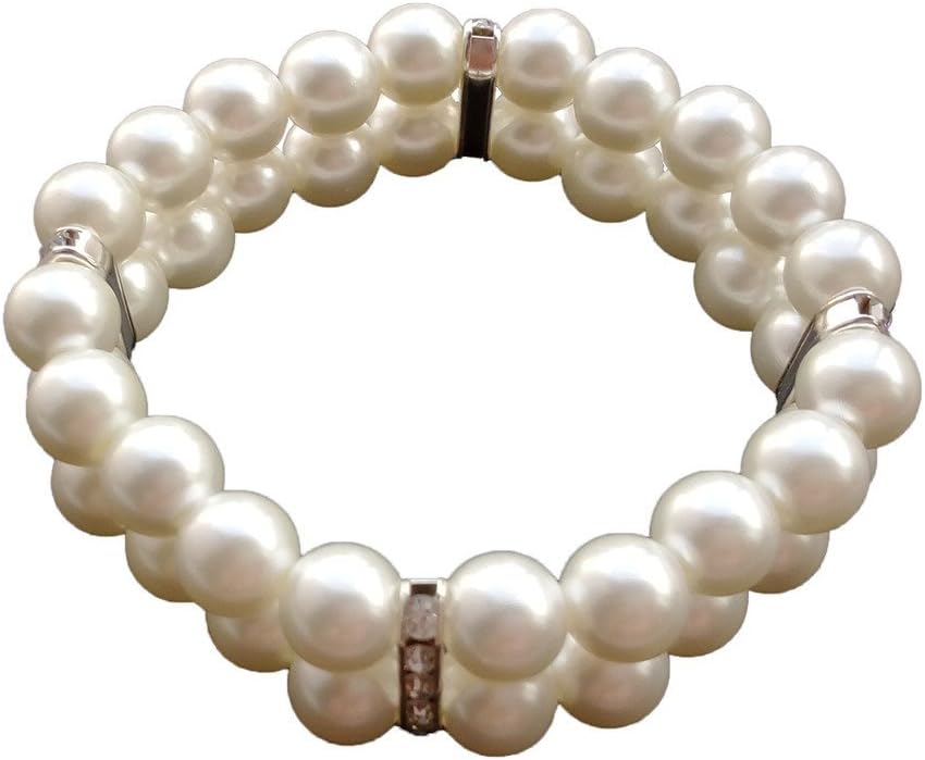 PET SHOW Fashion Two Rows Rhinestone Faux Pearl Elastic Pet Cat Puppy Small Dog Necklace Collar Jewelry Grooming Accessories Ivory Size…