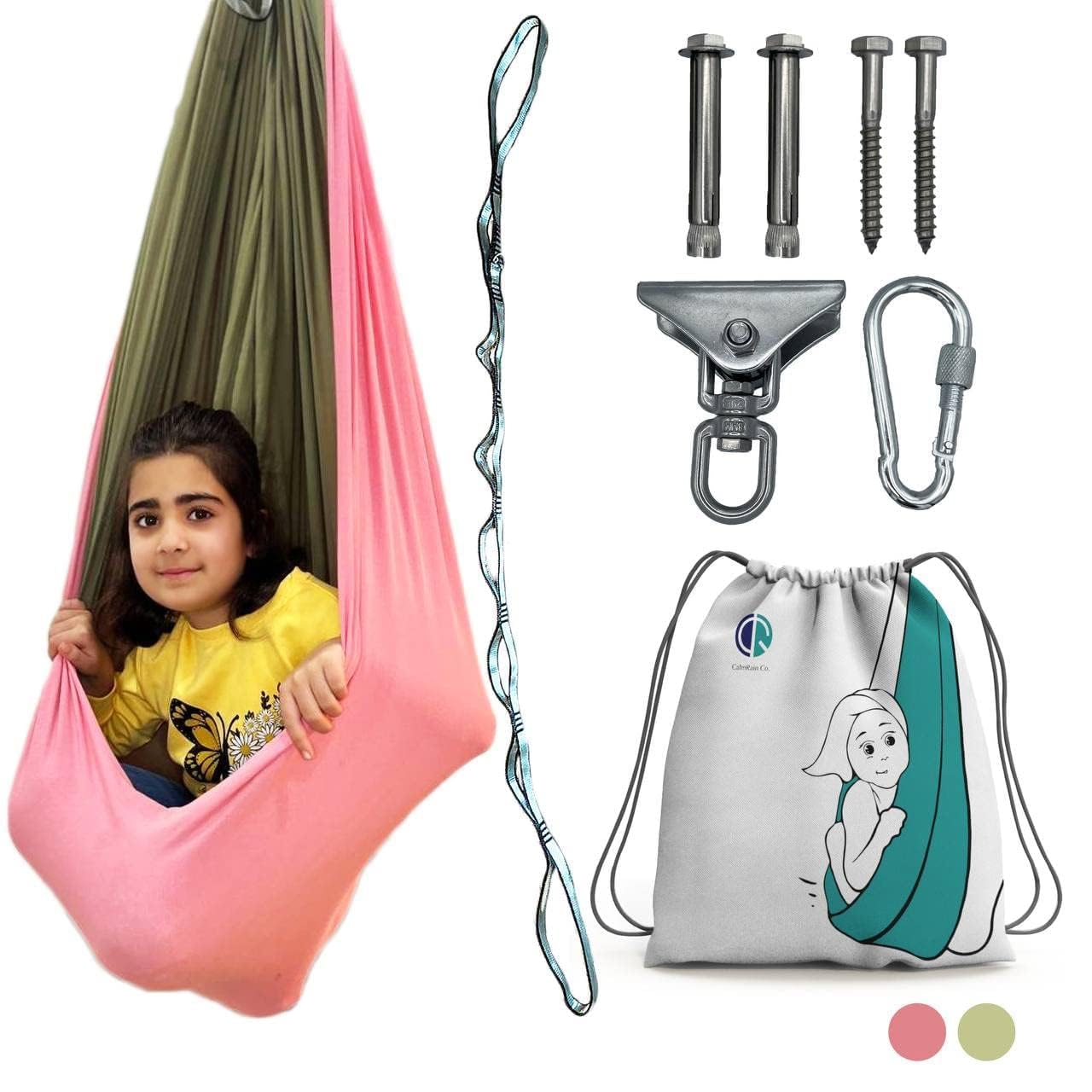 CalmRain Sensory Swing - Double Layer Reversible Pink & Green
