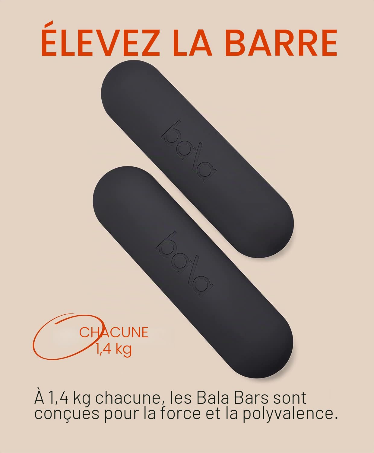 Bala Barres – Lot de 2 (1,4 kg chacune) | Ensemble d'haltères | Yoga, danse, barre, pilates, cardio, aérobic, marche