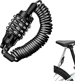 woojfcang D Bike Locks 4-Digit Resettable High Security Bicycle Lock,Bike Chain Locks Heavy Duty Combination Coiling Cable Lock for Motorbike Scooter Bicycle Mountain Bike Accessories,Bike Helmet Lock