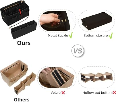 Handbag Organiser Insert, Multi-Pocket Felt Toiletry Bag Insert Storage Pouch Tote Bag Insert Large Capacity Women Travel Makeup Organizer Tote Bag Insert, Black