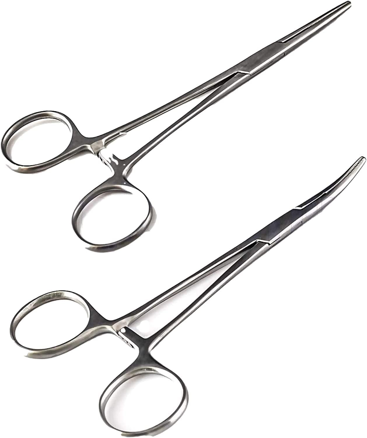 Versatile Angling Tools with 2pc Hemostat Forceps Set - Stainless Steel, Curved & Straight Hemostats, Serrated Jaws, Locking Mechanism, and Lightweight Design
