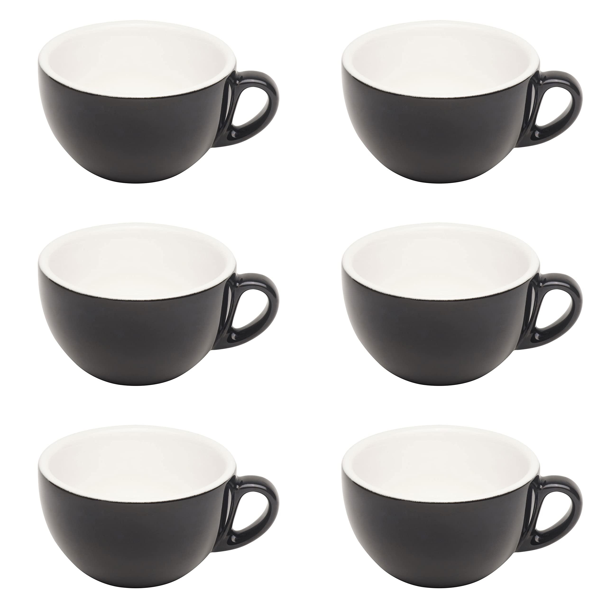 Gastro Spirit - 6er XL Cappuccino-Tassen Set - Schwarz, 280 ml, Porzellan, dickwandig, spülmaschinenfest, italienisches Design