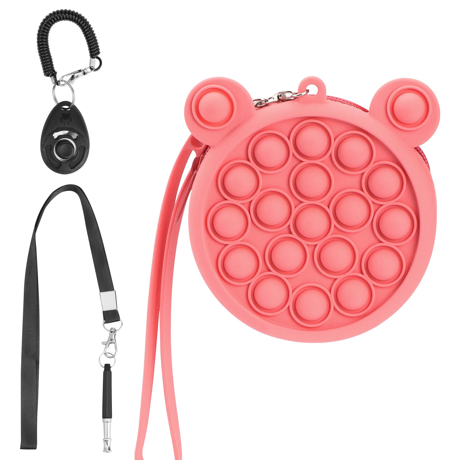 FIDWALL Bolsa de Silicona para golosinas para Perros,trae Silbato para Perros y clicker de Entrenamiento,diseño con Cremallera y Correa para la muñeca,tamaño pequeño,fácil de Transportar (Rosa)