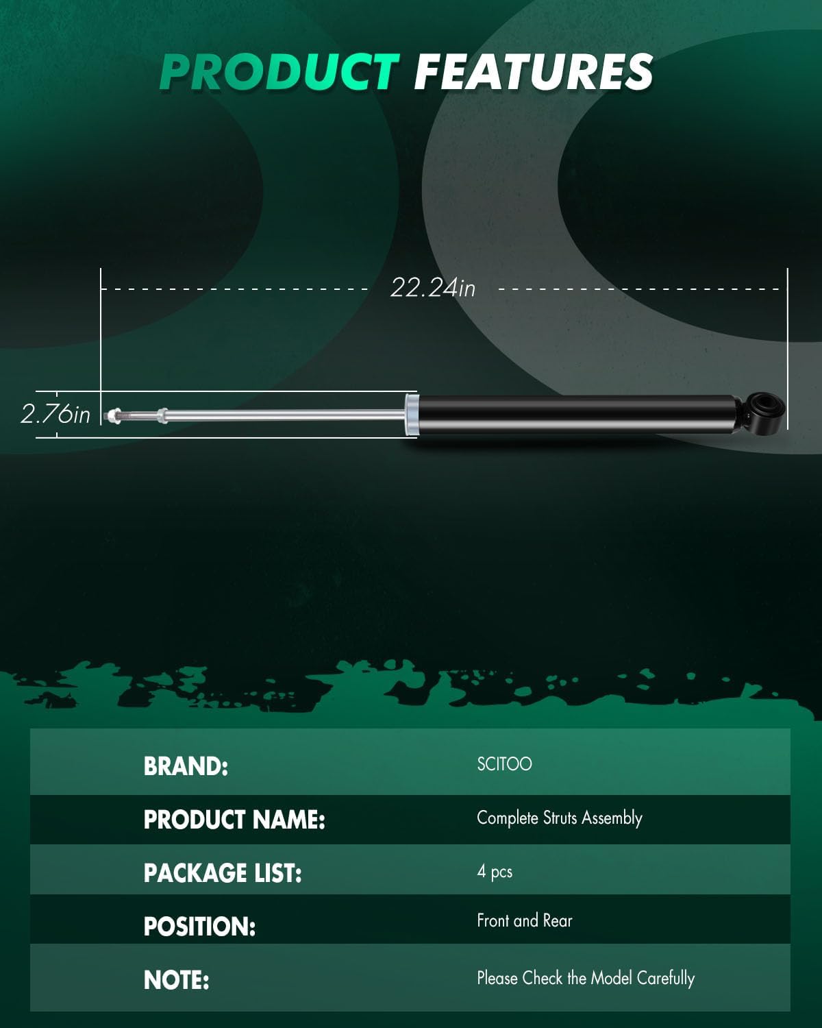 SCITOO Front and Rear Complete Struts Assembly Shock Absorber for Toyota Echo 2000-2005 Automotive Replacement Struts 171575 343295 - Set of 4