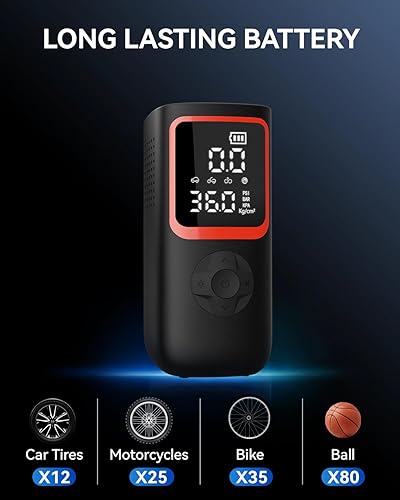 Miniatura 3 de Compresor de aire portátil para inflador de neumáticos, inflador de neumáticos portátil de 150 PSI con medidor de presión, compresor de aire
