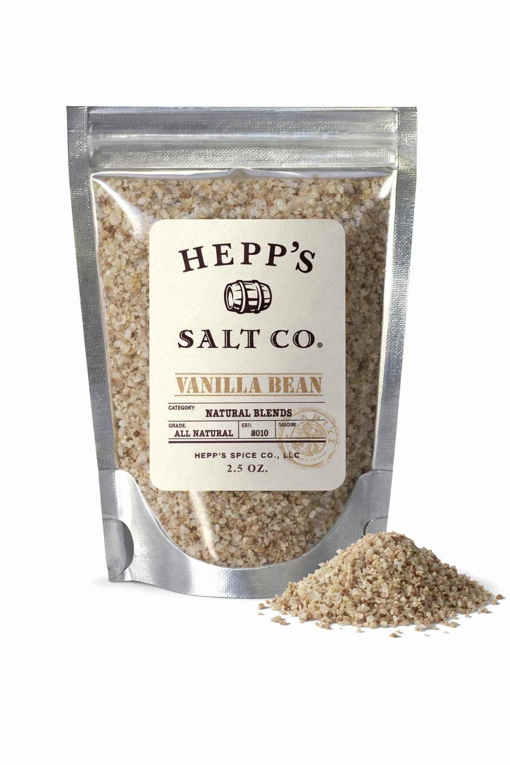 HEPP’S Salt Co. Vanilla Bean Sea Salt ǀ Gourmet Vanilla Salt Made with Real Vanilla Beans ǀ Finishing Salt for Baking, Desserts, Chocolate, Fruit & Cocktails ǀ Small Batch Seasoning, 2.5 oz