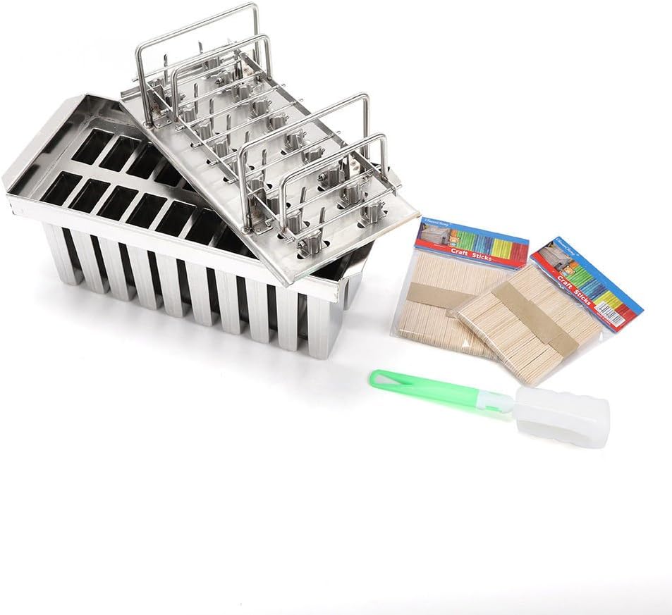 Eapmic 20PCS Stainless Steel Ice Cream Pop Molds Frozen Popsicle Maker Lolly Mould Ice Cream Stick Holder + Cleaning Brush