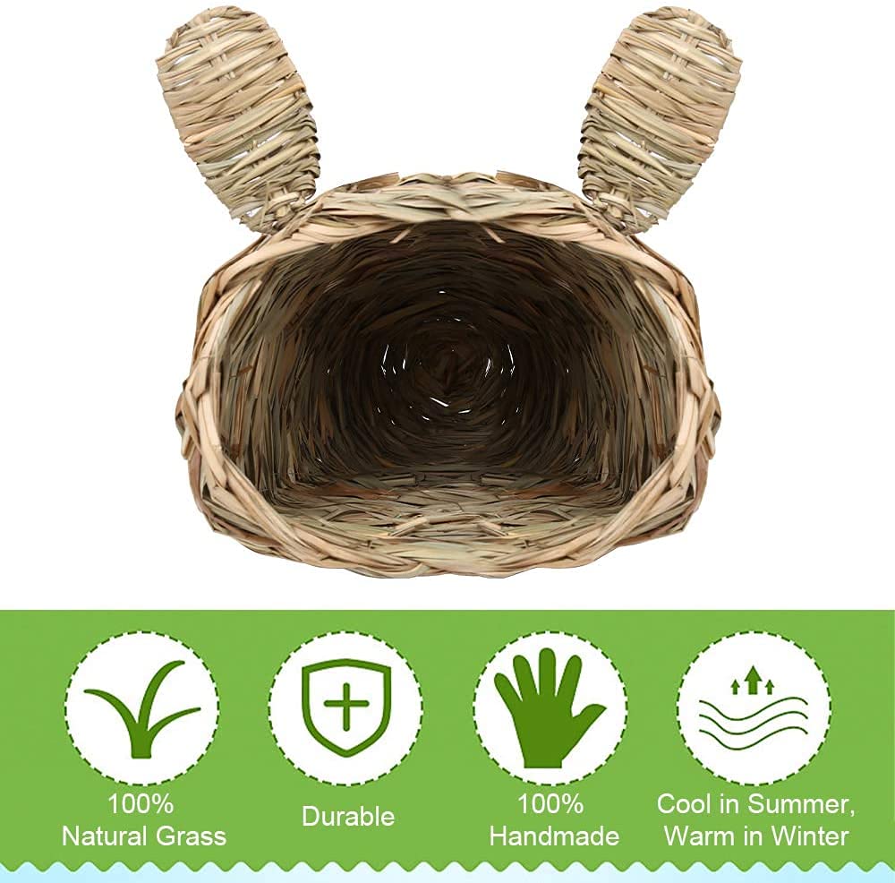 Casa de Conejos, escondite de Conejos, escondite de Hierba Tejido a Mano, cómoda casa de Juegos para Masticar para Conejillos de Indias, Chinchilla, Animales pequeños