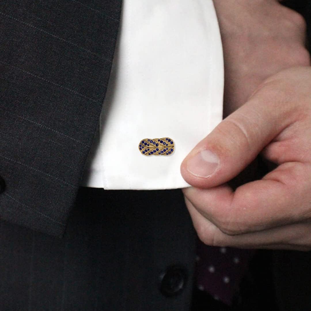 RATNAVALI ARTS 925 Sterling Silver Men’s Gold Leaf Design Cufflinks | Luxury Leaf-Shaped Cuff Links for Formal Wear, Wedding, Business, Gift for Him