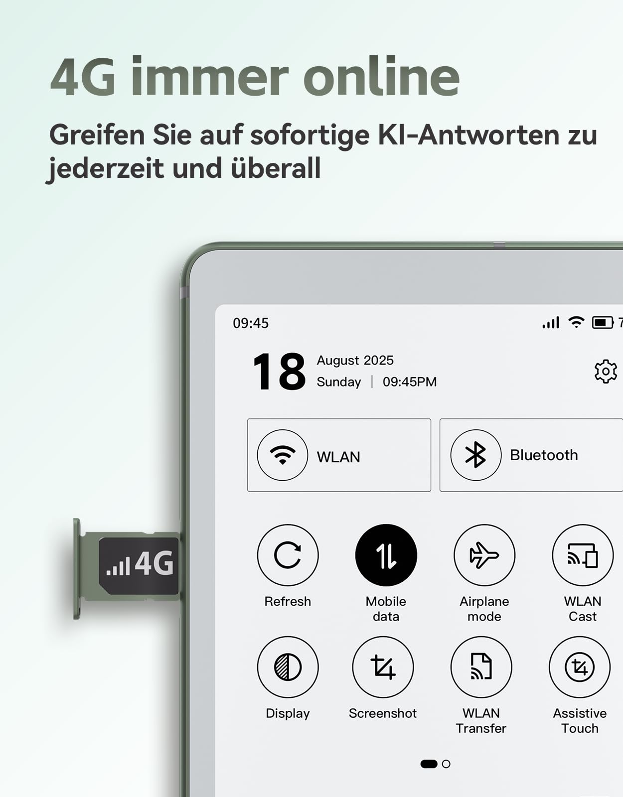 VIWOODS 6,13’’ AiPaper Reader mit 4G-Konnektivität, Ultra-dünnem & leichtem E-Ink eReader, AI-Integration, 300 PPI, einstellbarem Frontlicht, 128 GB Speicher