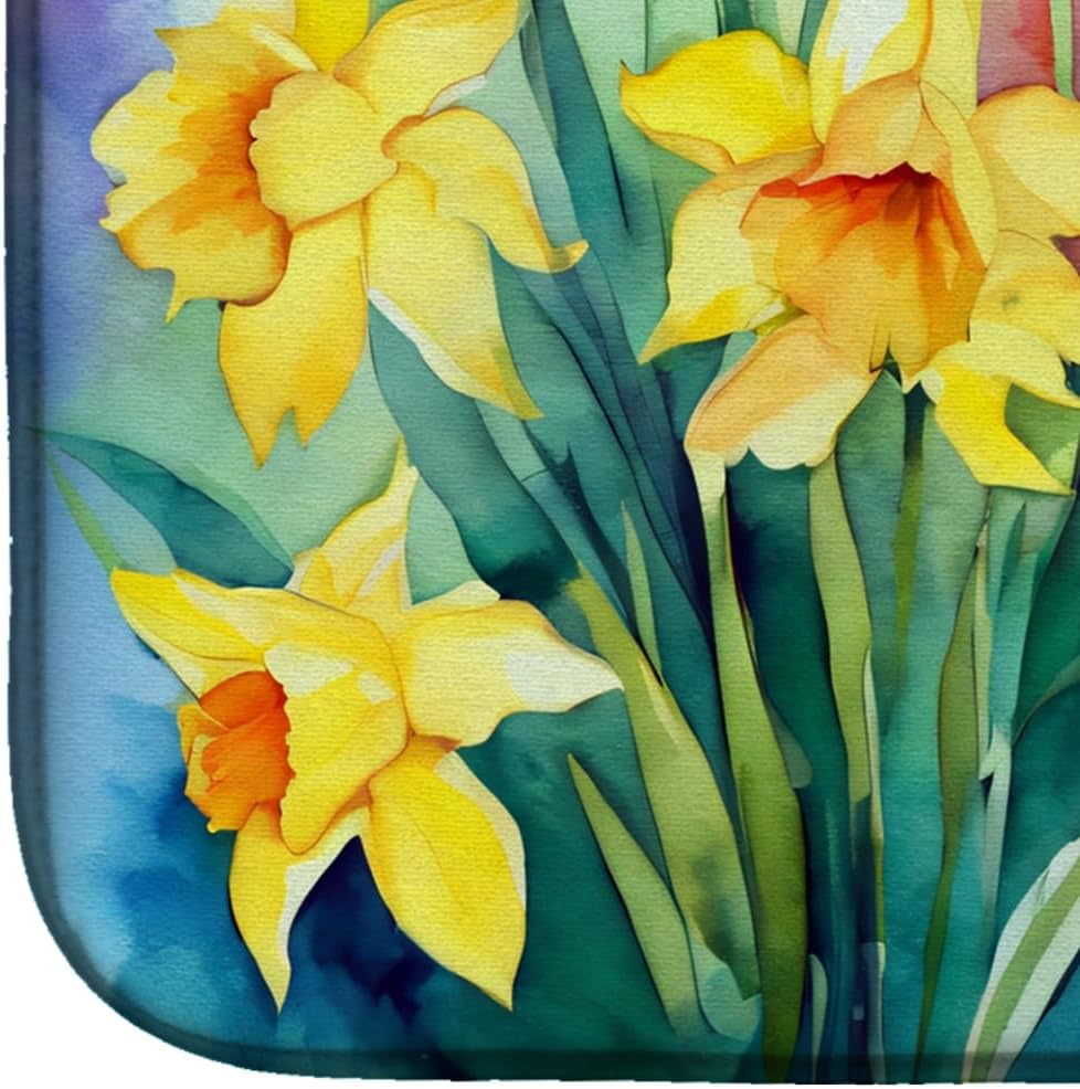 Caroline's Treasures DAC1560DDM Daffodils in Watercolor Dish Drying Mat Absorbent Dish Drying Mat Pad for Kitchen Counter Dish Drainer Mat for Countertop, 14 x 21", Multicolor