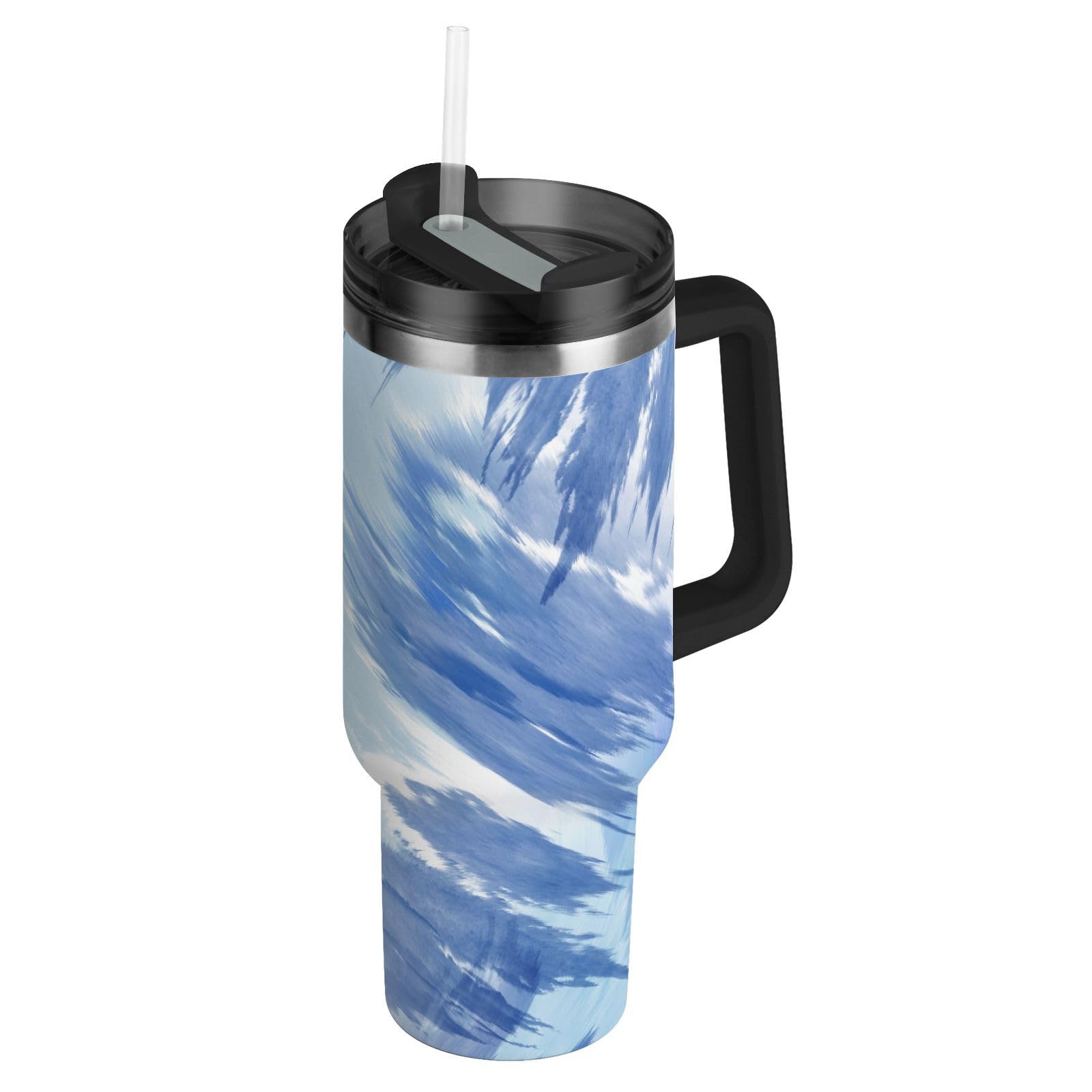 Light Blue Tiedye Vacuum Wide Mouth Kids Insulated Water Bottle with Straw Leak Resistant Flip Coffee Mug With