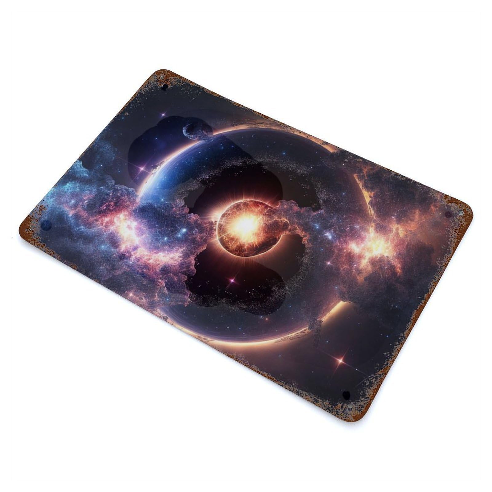 Creation of The Cosmos Vintage Wall Sign 11.8"x7.9", Rust Effect Metal Decor for Basement, Hobby Room And Garage Decor