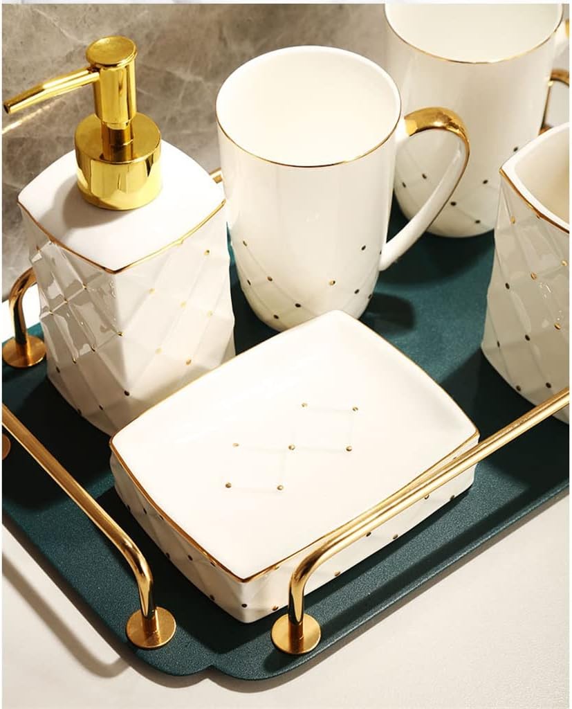 Gold Pen Painting Bathroom Five-Piece Set Ceramic Home Toiletries Storage Box Decoration