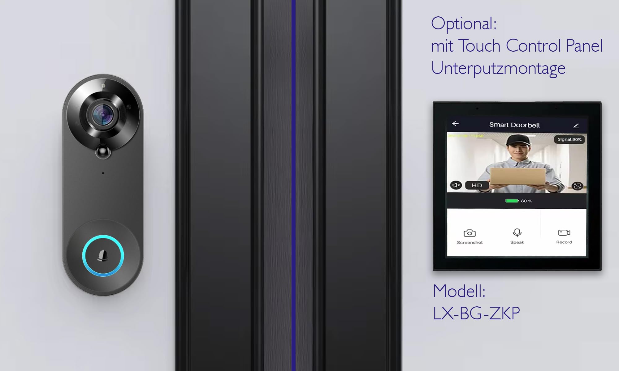 Luxus-Time WLAN Videotürklingel mit Akku, kabellose Türklingel mit Kamera, Nachtsicht, Bewegungserkennung, App-Anbindung, USB-Gong & USB-A, WiFi Überwachung Fernzugriff (Video Doorbell) LX-WIFIDOOR24