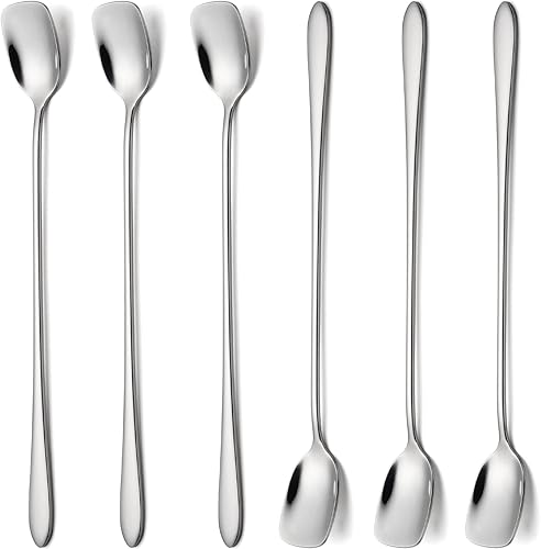 Juego de 6 cucharas largas de acero inoxidable para café, cucharas de mezcla de cóctel (6)