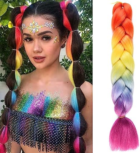 Ombre Braiding Hair 3pcs Rainbow Braiding Hair Extensions 24inch Colored Hair Extensions For Braiding My Like Color Hair Extensions For Kids