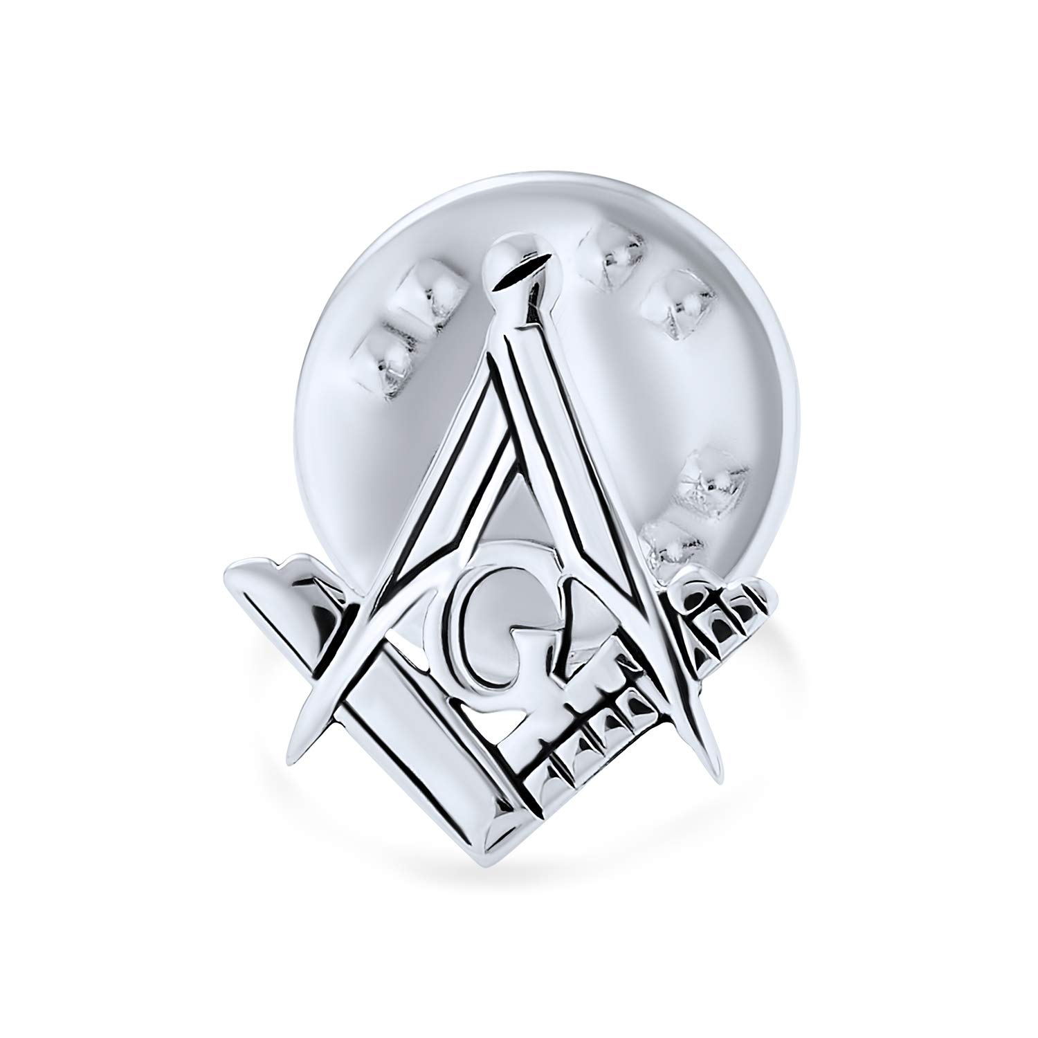 Unisex Compass Masonic Freemason Push Pin Pendant Stud Earrings For Women Oxidized .925 Sterling Silver