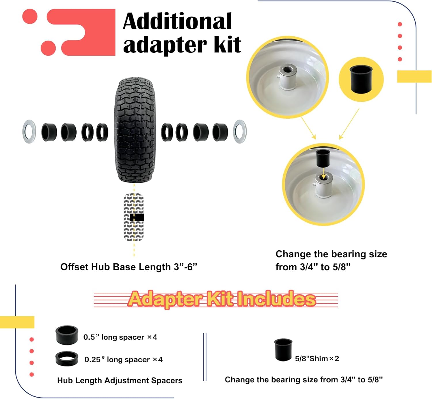 2-Pack 16 x 6.50-8 Riding Lawn Mower Tire with Rim, 3/4" or 5/8'' Bushing, 16 Inch Tire Assembly for Garden Tractor.3"-6''Offset Hub. (16 x 6.5-8 Tube Type,3" Offset Hub,Fit Most John Deere)