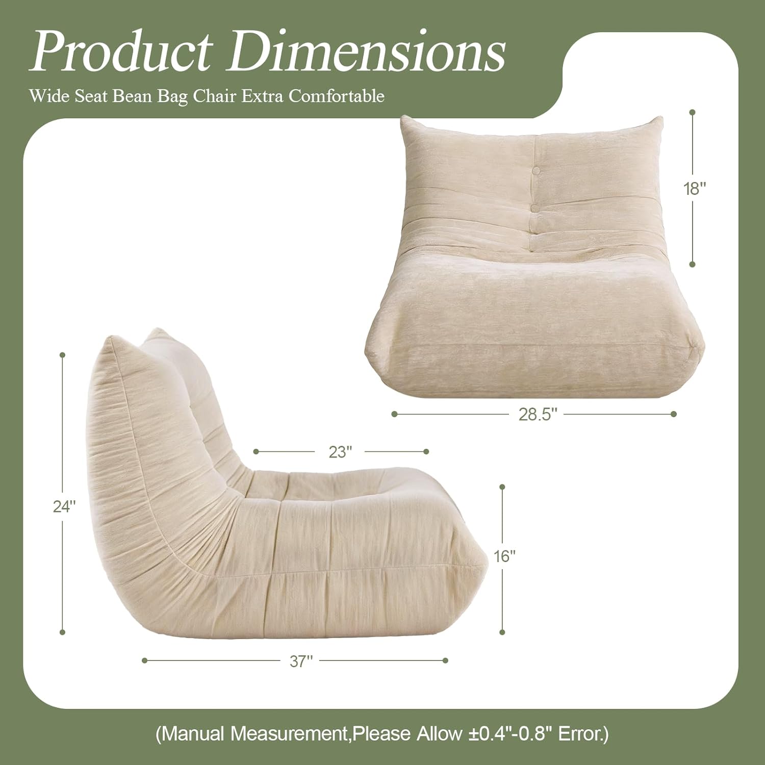 Bean Bag Chair, Fireside Chair Big Bean Bag Sofa for Adults/Teens, Memory Foam Bean Bag Gaming Chairs with Comfy Design & Premium Fabric, Lazy Floor Sofa for Living Room, Bedroom, Beige - Image 2