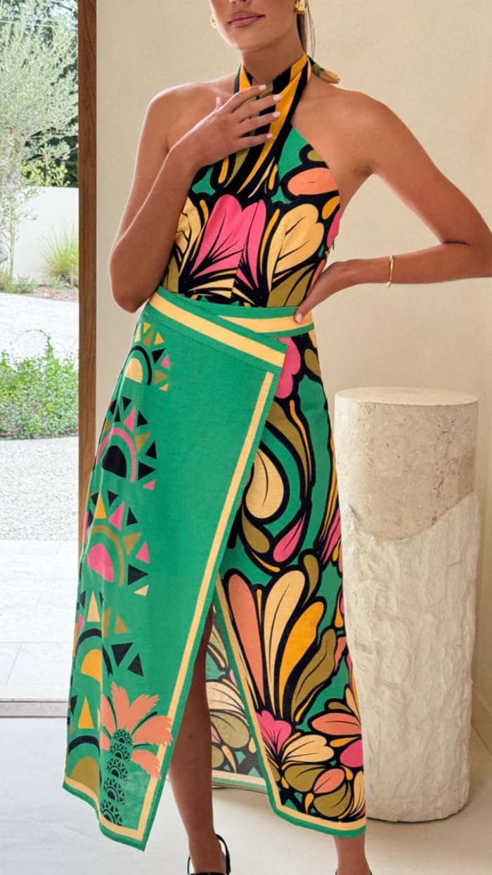 Women Floral Skirt Casual Split Midi Long Skirt Summer Vacation Outfits - Image 4