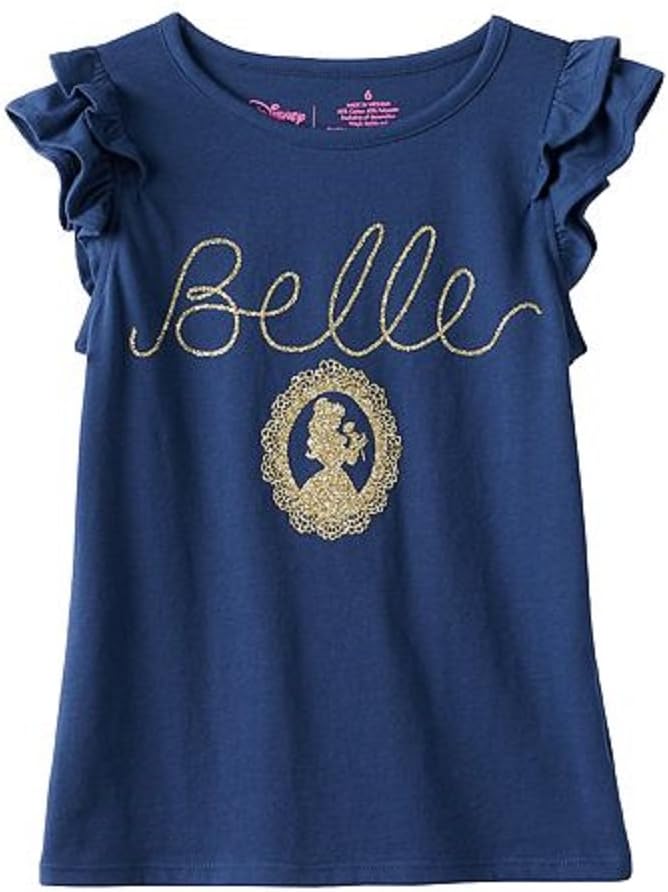 Beauty and the Beast Girls 4-7 Navy Flutter Sleeves Graphic Tee (6)