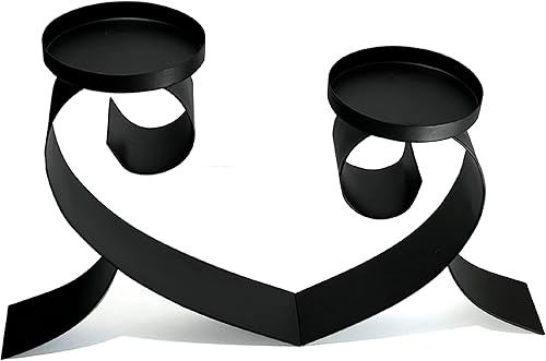 Miniatura 7 de Lilys Home Portavelas de pilar de Scrollwork contemporáneos acero soportes de velas de hierro negro juego de dos Velas no incluidas