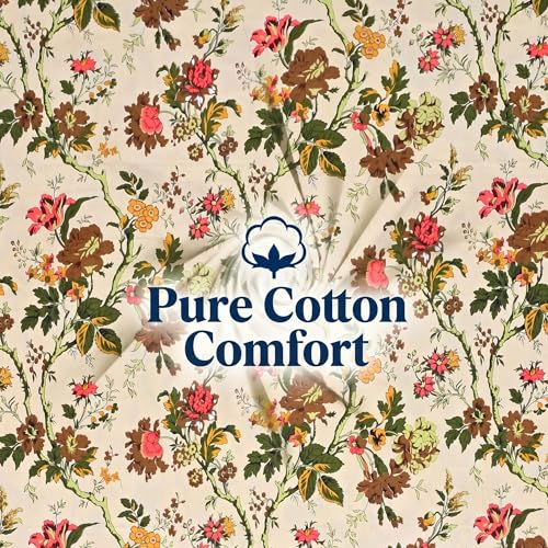 Image of Mafatlal Saanjh144 TC Cotton Bedsheet for Single Bed 90x60 Inch | Soft Airflow Fabric | Printed Bedroom Linen | Durable Smooth Finish | Hand Crafted | Pillowcase Included | Bright Beige