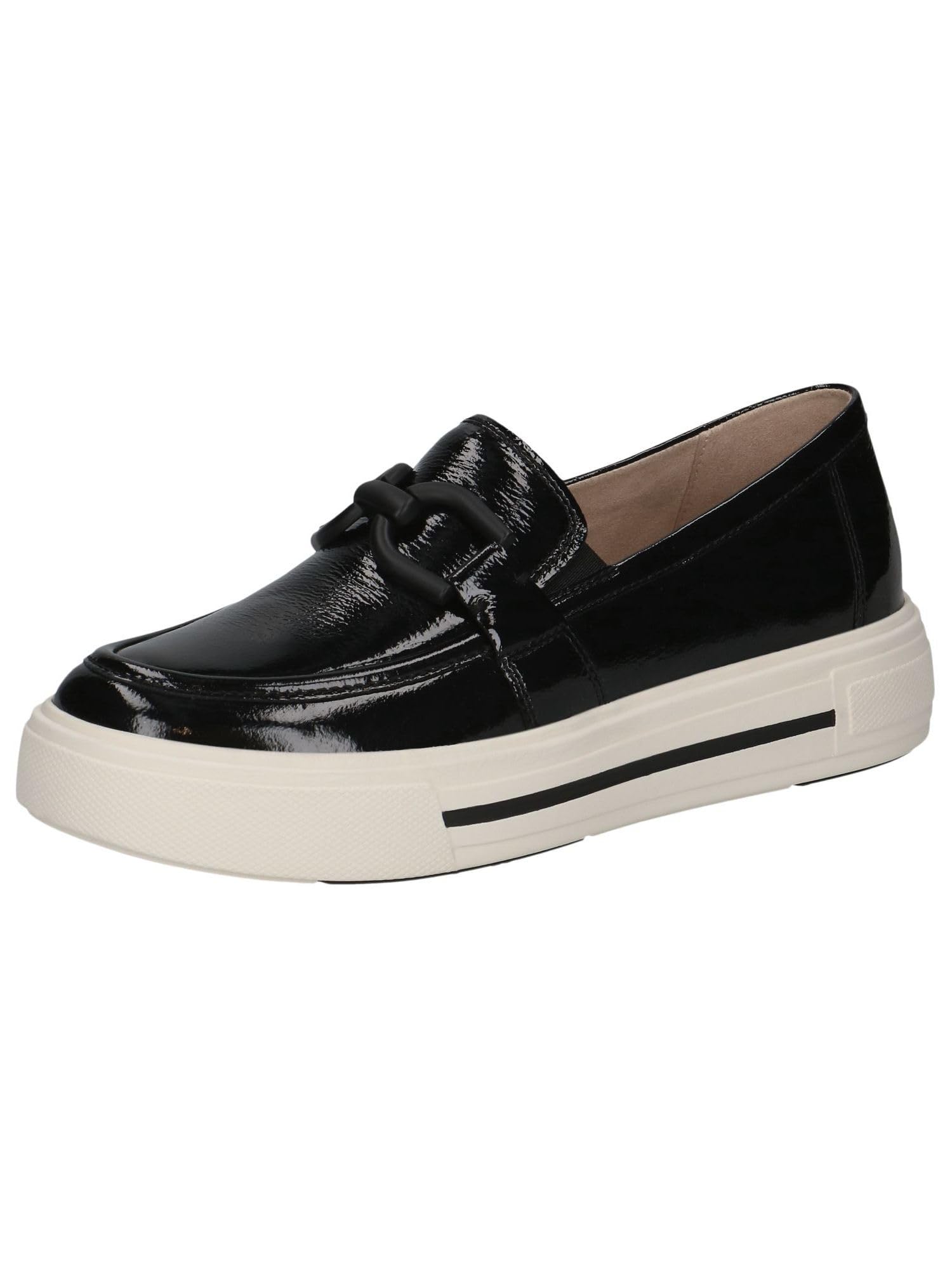 CAPRICE Women's Leather Loafers Comfortable, Black (Black Naplak), 5 UK