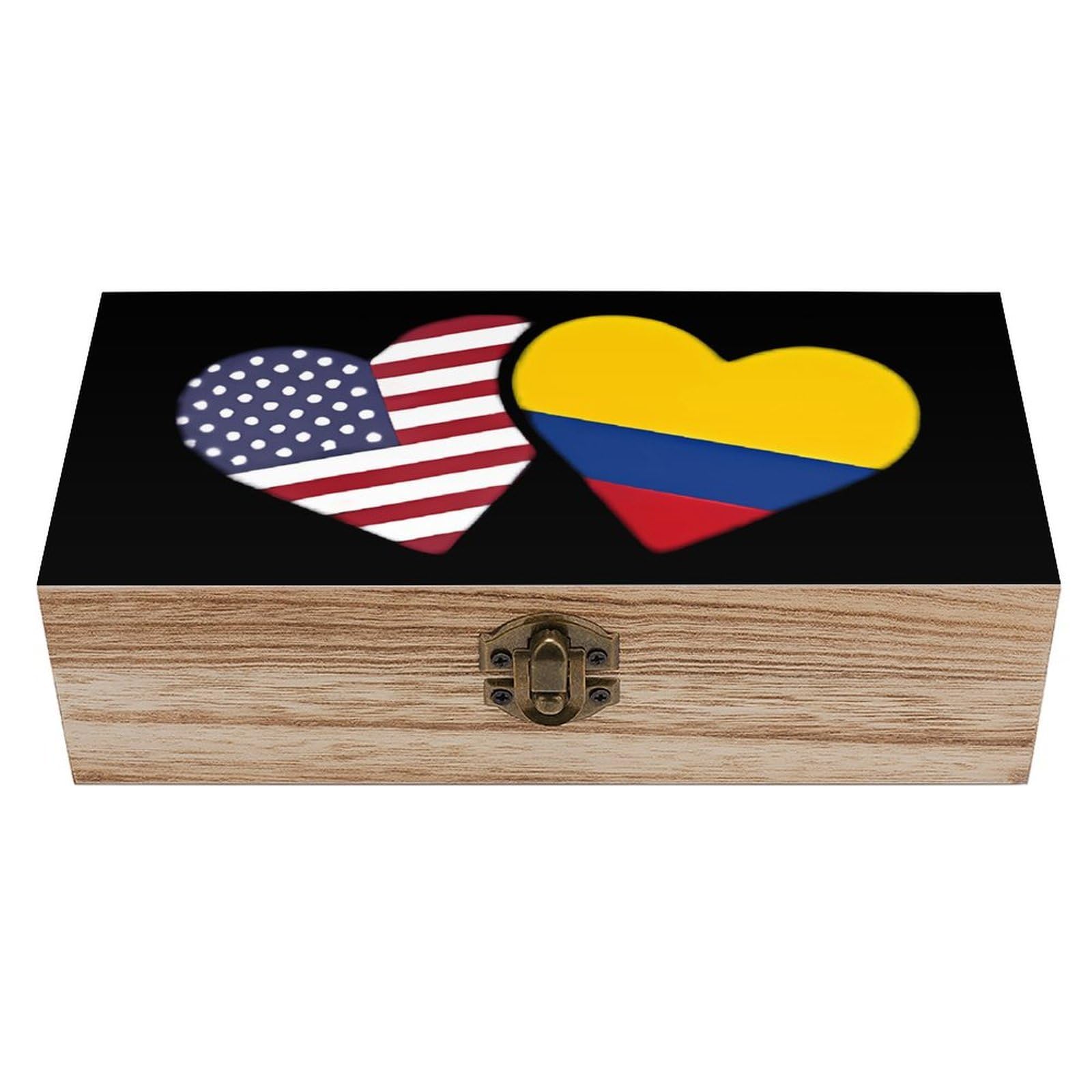 Cgsbngha Style U.s. Colombia Flag Heart Wooden Storage Boxes With Lid Memory Box Decorative Organiser For Office And Home