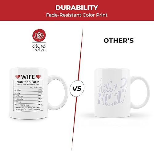 Miniatura 4 de STORE INDYA Taza de cerámica con diseño de datos nutricionales impresos divertida y personalizada taza de té y café para esposa