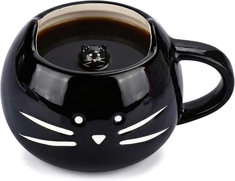 Cute Cat Ceramic Coffee Mug 12oz,Novelty Tea Cup for Cat Lovers | Black Cat Shape with Hidden 3D Cat Figure Inside, Novelty Cute Cat Cup, Funny Birthday Gift for Cat Mom Women Men