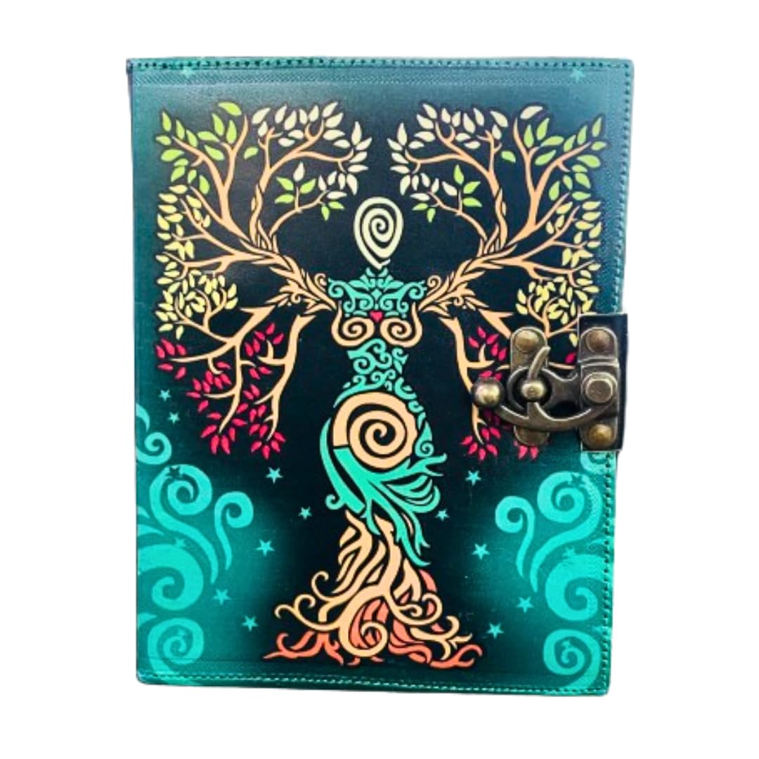 OVERDOSE Mother of Earth Design Handmade Green vintage leather journal • Deckle edge paper