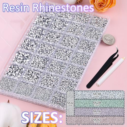 Image of 30000Pcs Resin Rhinestones for Bedazzling with Tweezers, Silver Rhinestones for Crafting with B7000 Jewelry Glue for DIY Crafts Clothing Tumblers Shoes Fabric Nail Art