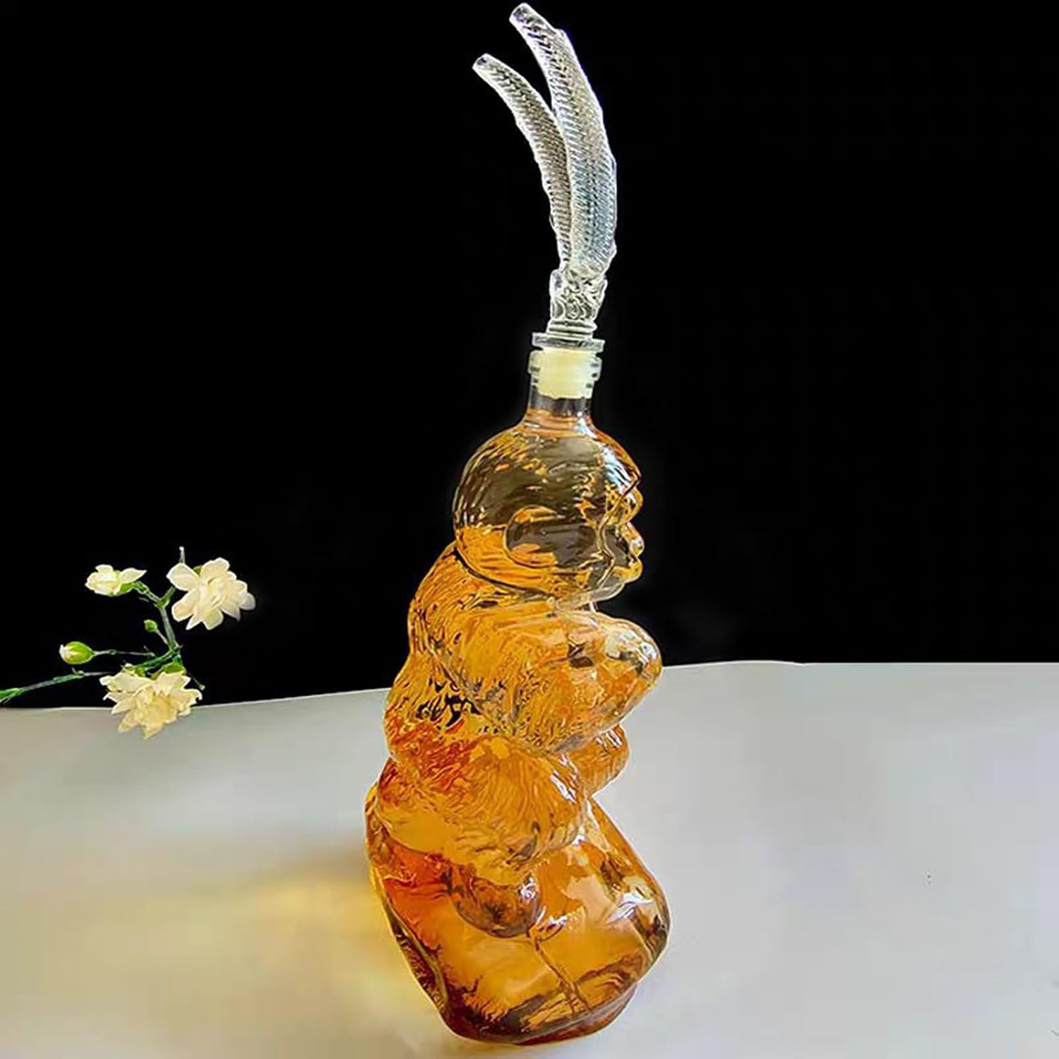 Art Figurine - Monkey Shape Lead-Free Glass Whiskey Bottle 1000ml, Handmade Monkey Container, Festive Table Decoration, Wine Tequila, Personalized Animal Wine Bottle