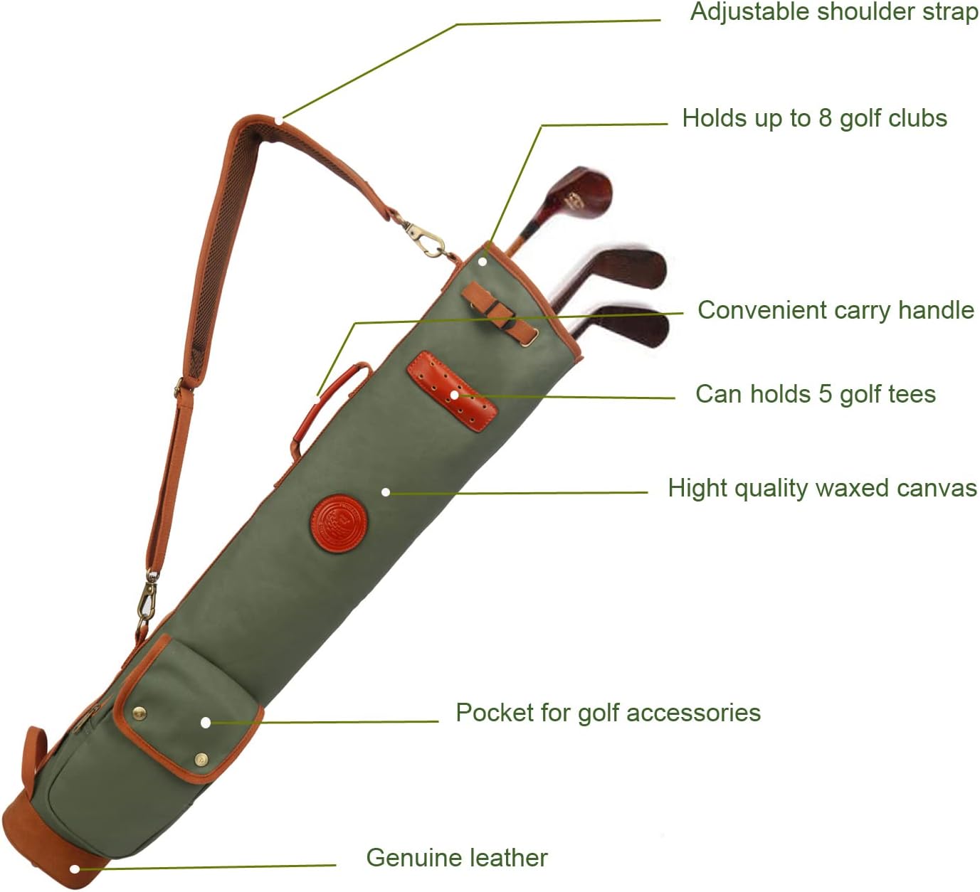 TOURBON Canvas Lightweight Sunday Golf Clubs Carry Bag Pockets Travel Driving Range Bags Storage