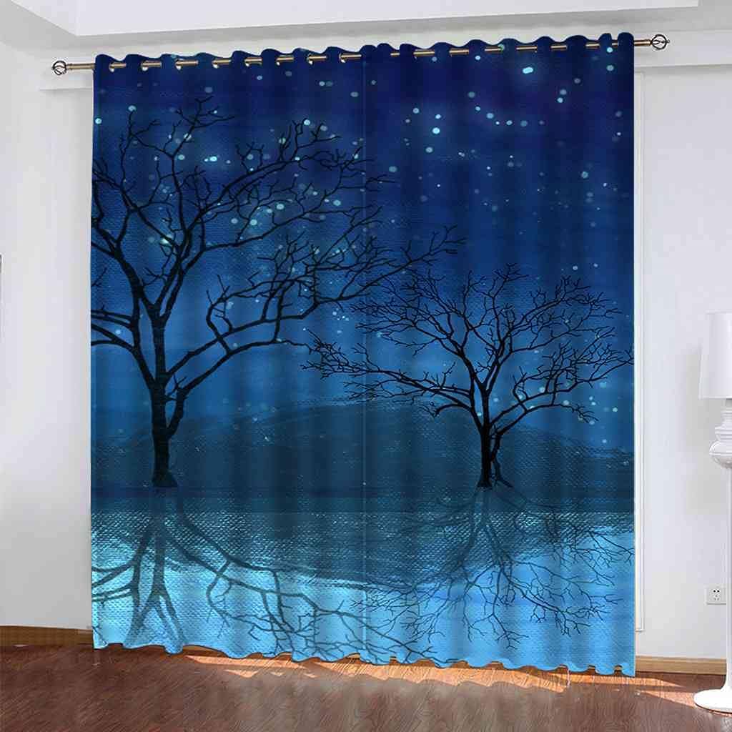 Modern Blackout Curtains with Eyelet 3D Printed Thermal Insulated Window Treatments Blue Starry Landscape Living Room Bedroom Window Drapes 2 Panel Set 72" X 108" (2XW27.5"xL63")