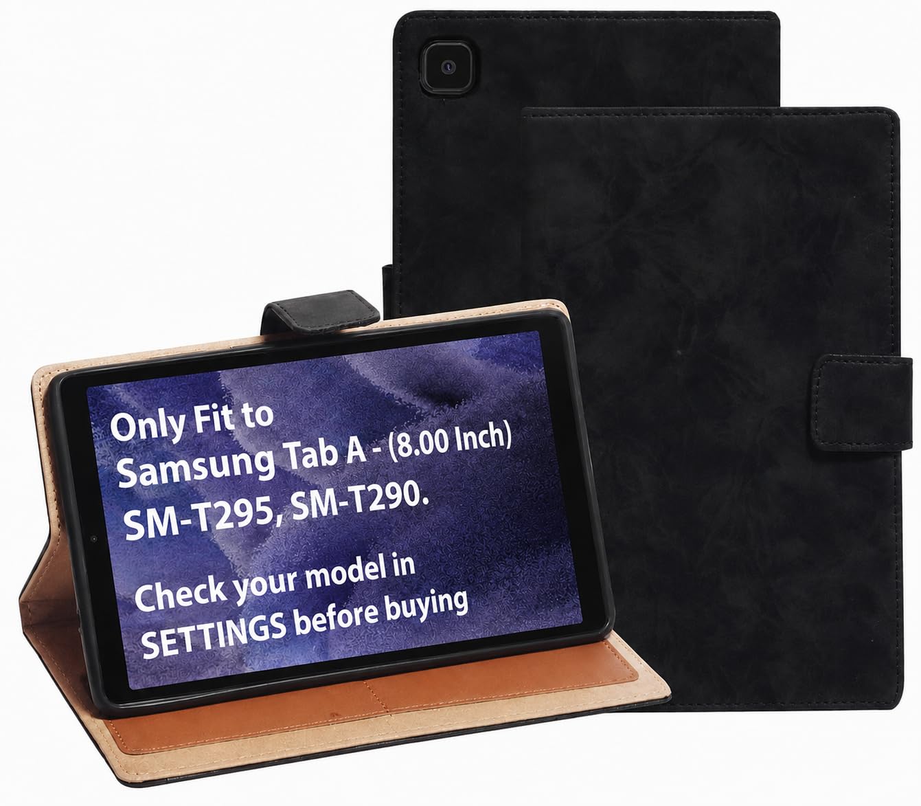 Caseous Leather Flip Magnetic Closure Card Slots Cover Case Back for Samsung Galaxy Tab A 8.0 inch (2019) SM-T290, SM-T295 (Black - Textured)-image-6