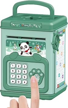 Piggy Bank for Kids, Large Electronic Real Money Coin Piggy Bank with Secure Combination Lock - Cash Coin ATM Piggy Bank with Fingerprint and Combination Lock