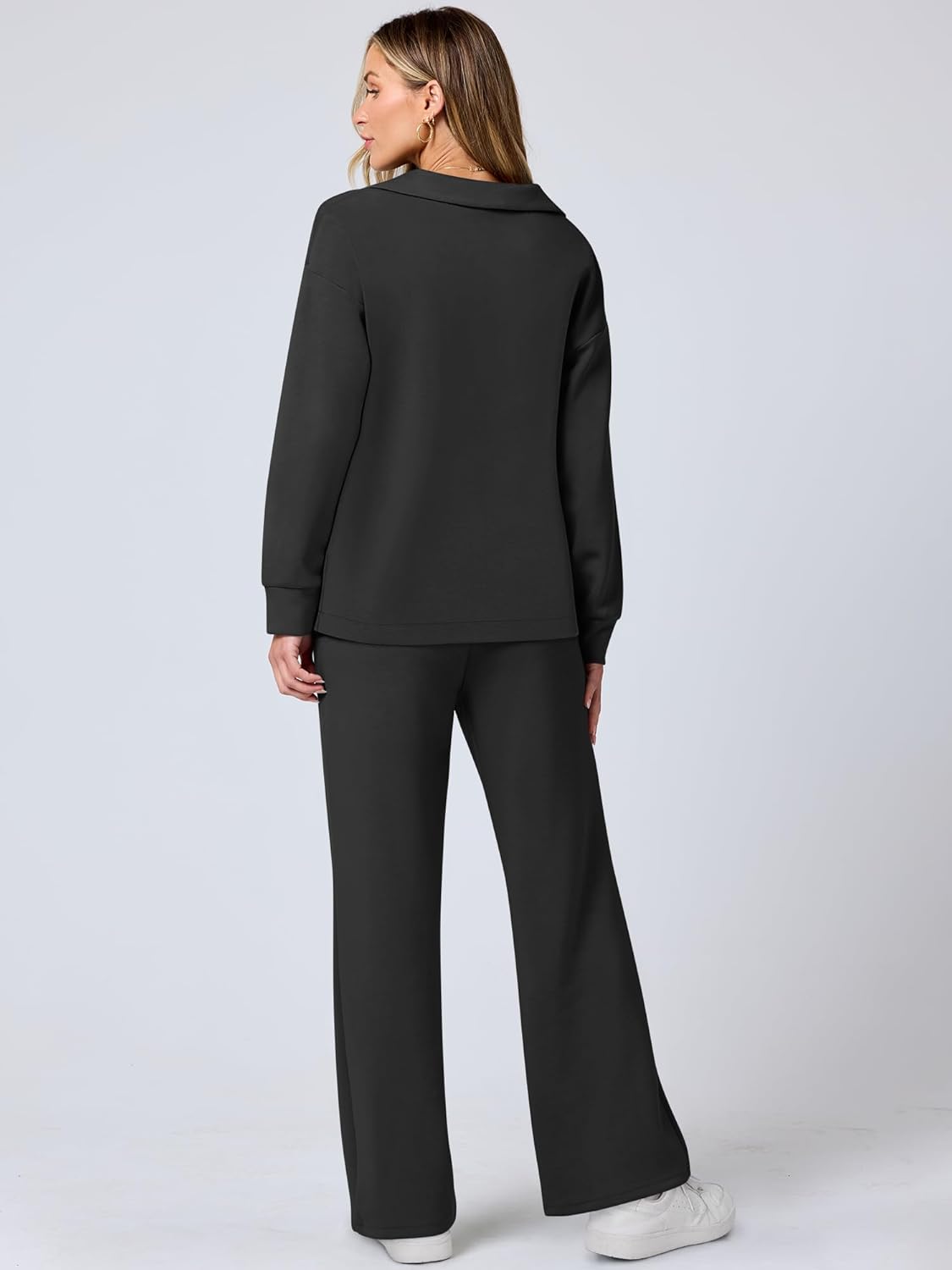 ANRABESS Women's 2 Piece Outfits Lounge Sets Casual Long Sleeve Sweatsuits Polo Top Wide Leg Pants Fall Sweat Matching Sets - Image 5