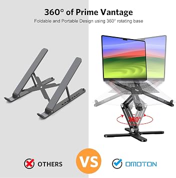 OMOTON 360 Rotating Laptop Stand Riser for Desk, Ergonomic Foldable Computer Stand Adjustable Height Angles for Collaborative Work, Easy Storage Fit Macbooks,All Laptops up to 16 inches, Black