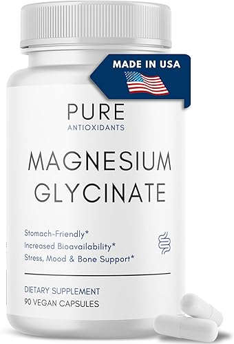 Glicinato de magnesio 100% puro, magnesio quelado altamente biodisponible, apoyo para el estrés, el estado de ánimo, los huesos y el sueño, 275 mg
