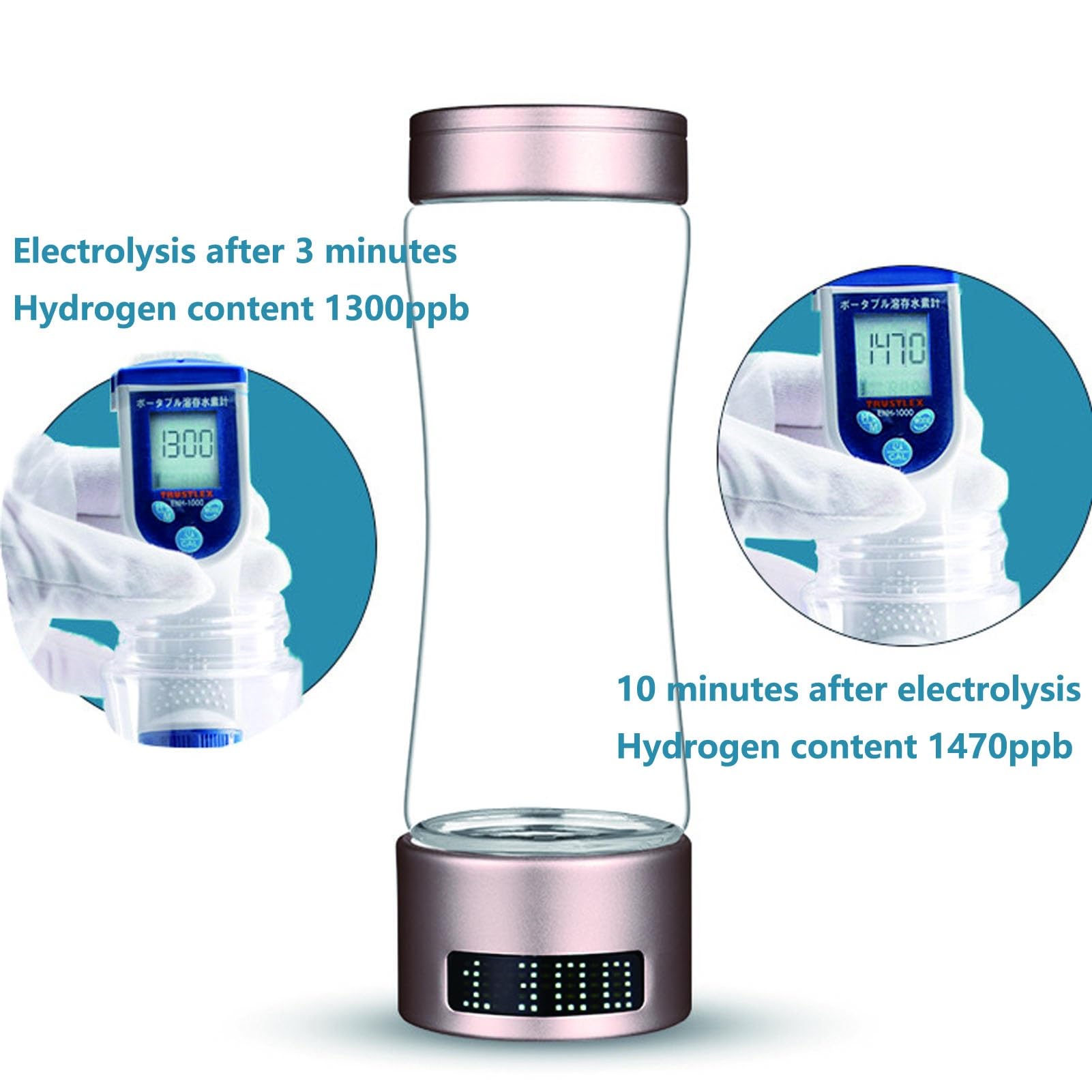 Botella De Agua Rica En Hidrógeno Generador De Agua De Hidrógeno Máquina De Ionizador De Agua De Hidrógeno Con Tecnología SPE Contenido De Hidrógeno De Electrólisis De 3 Minutos Hasta 1300 PPB 250 Ml(