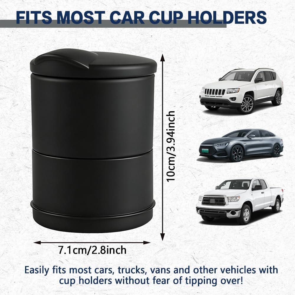Portable Car Ashtray with Lid, Cup Holder Ashtray, Smokeless Self-Extinguishing Truck Interior Cigarette Ashtrays, Car Accessories Windproof Detachable Mini Trash Can Fit for Office Home
