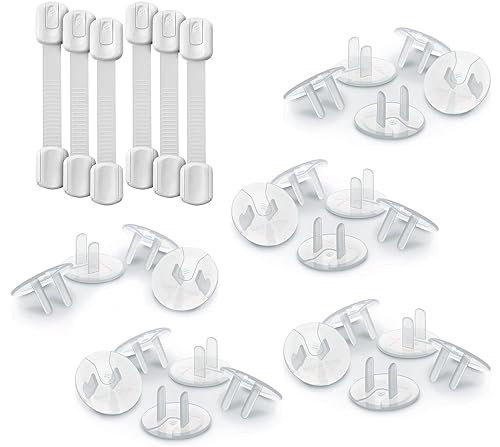 Paquete de 24 cubiertas de enchufe de salida con 6 cerraduras de correa de seguridad para seguridad infantil